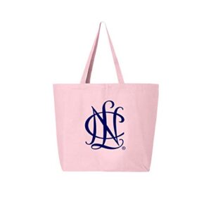 national charity league jumbo tote – ncl icon logo canvas tote (pink w/ navy logo)