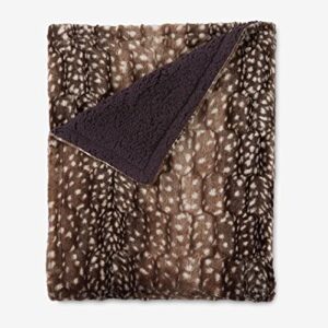 BrylaneHome Faux Fur Animal Print Throw Blanket, Deer Print Brown