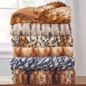 BrylaneHome Faux Fur Animal Print Throw Blanket, Deer Print Brown