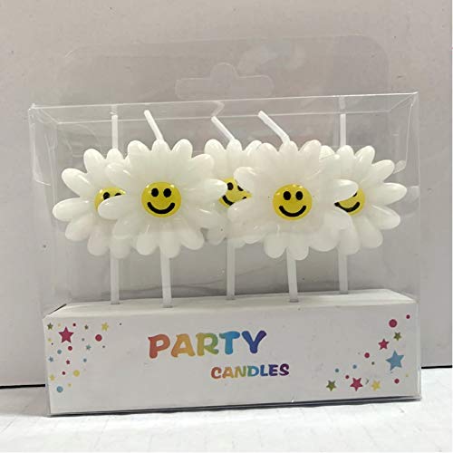 CheeseandU 5Pcs/Set Daisy Birthday Candles Cute Sunflower with Smile Face Birthday Candles for Kids Birthday Cake Decoration Sunflower Theme Party Supplies White