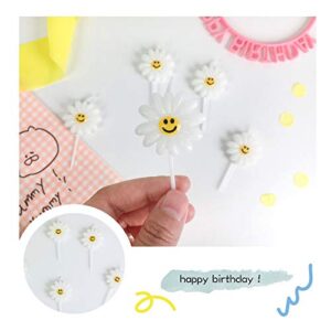 CheeseandU 5Pcs/Set Daisy Birthday Candles Cute Sunflower with Smile Face Birthday Candles for Kids Birthday Cake Decoration Sunflower Theme Party Supplies White