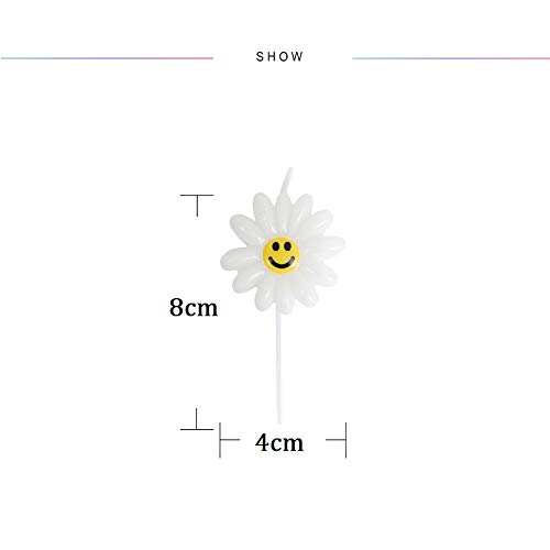 CheeseandU 5Pcs/Set Daisy Birthday Candles Cute Sunflower with Smile Face Birthday Candles for Kids Birthday Cake Decoration Sunflower Theme Party Supplies White