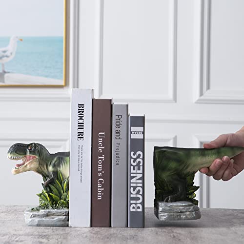 Banllis Dinosaur Bookends Decorative Book Ends to Hold Books Heavy Duty, Nonskid Book Stopper Resin Bookends for Shelves for Books Holder Home and Office Decor and idea Kids Gift