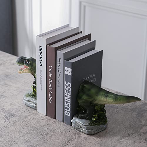 Banllis Dinosaur Bookends Decorative Book Ends to Hold Books Heavy Duty, Nonskid Book Stopper Resin Bookends for Shelves for Books Holder Home and Office Decor and idea Kids Gift