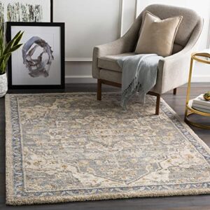 hauteloom chesnee living room, bedroom area rug – updated traditional – high pile – blue, yellow – 7’10”
