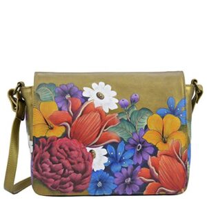 Anuschka Women’s Genuine Leather Medium Flap Crossbody Handbag - Hand Painted Exterior - Dreamy Floral