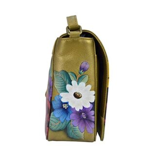 Anuschka Women’s Genuine Leather Medium Flap Crossbody Handbag - Hand Painted Exterior - Dreamy Floral