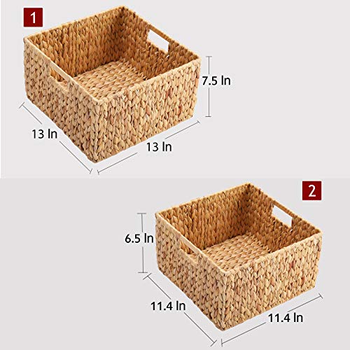 HOONEX Water Hyacinth Storage Baskets for Organizing, Decorative Wicker Baskets with Carrying Handles, Set of 2, Natural