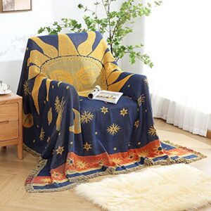 amorus throw blanket for sofa bed chair with decorative tassels, reversible tapestry couch cover 50″ x 70″ – sun moon stars