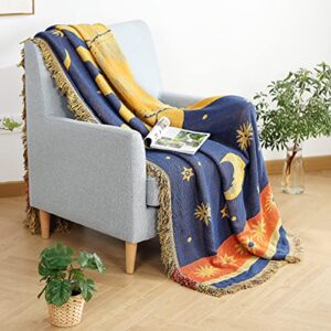 amorus Throw Blanket for Sofa Bed Chair with Decorative Tassels, Reversible Tapestry Couch Cover 50" X 70" - Sun Moon Stars