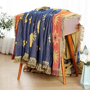 amorus Throw Blanket for Sofa Bed Chair with Decorative Tassels, Reversible Tapestry Couch Cover 50" X 70" - Sun Moon Stars