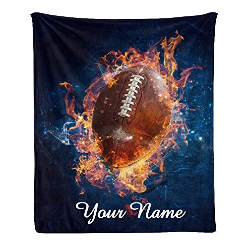 CUXWEOT Custom Blanket with Name Text,Personalized American Football Game Super Soft Fleece Throw Blanket for Couch Sofa Bed (50 X 60 inches)