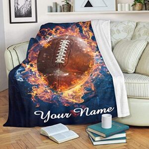 CUXWEOT Custom Blanket with Name Text,Personalized American Football Game Super Soft Fleece Throw Blanket for Couch Sofa Bed (50 X 60 inches)