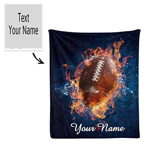 CUXWEOT Custom Blanket with Name Text,Personalized American Football Game Super Soft Fleece Throw Blanket for Couch Sofa Bed (50 X 60 inches)