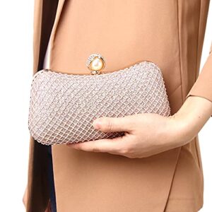 DETARA Crystal Women Evening Clutch Rhinestone Bag Bling Purse Glitter Radiant Crystal Shouderbag for Christmas Bridal Wedding Party (Champagne)