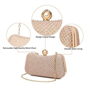 DETARA Crystal Women Evening Clutch Rhinestone Bag Bling Purse Glitter Radiant Crystal Shouderbag for Christmas Bridal Wedding Party (Champagne)