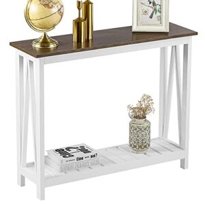 ChooChoo Farmhouse Console Table, Rustic Vintage Narrow Sofa Table for Entryway, Living Room, Hallway, 40 White