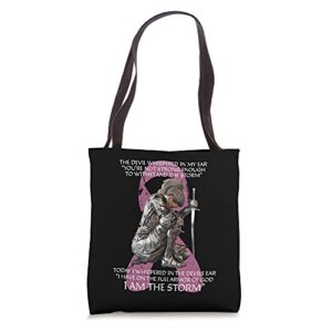 christian breast cancer awareness i am the storm pink ribbon tote bag
