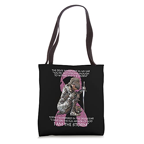 Christian Breast Cancer Awareness I Am The Storm Pink Ribbon Tote Bag