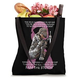 Christian Breast Cancer Awareness I Am The Storm Pink Ribbon Tote Bag