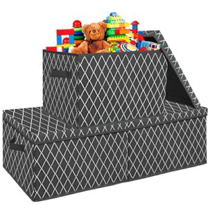 fabric storage bins with lids, large toy box chest for kids boys girls, collapsible storage basket organizer with handles for clothes,books,closet,nursery,shelves,pantry,14.4x10x8.5 inch,set of 3,gray