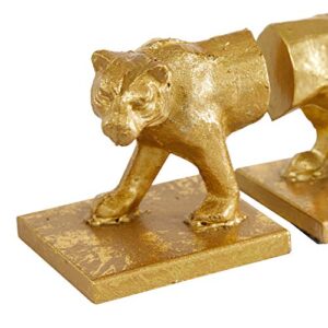 Deco 79 Metal Leopard Bookends, Set of 2 4"W, 5"H, Gold