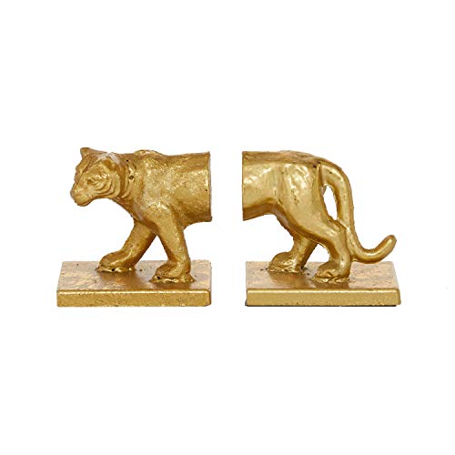 Deco 79 Metal Leopard Bookends, Set of 2 4"W, 5"H, Gold