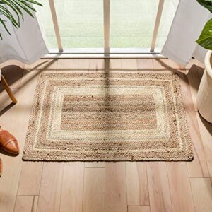 Well Woven Delphina White & Natural Color Hand-Braided Jute Border Pattern Area Rug (2' x 3')