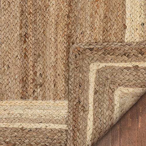 Well Woven Delphina White & Natural Color Hand-Braided Jute Border Pattern Area Rug (2' x 3')