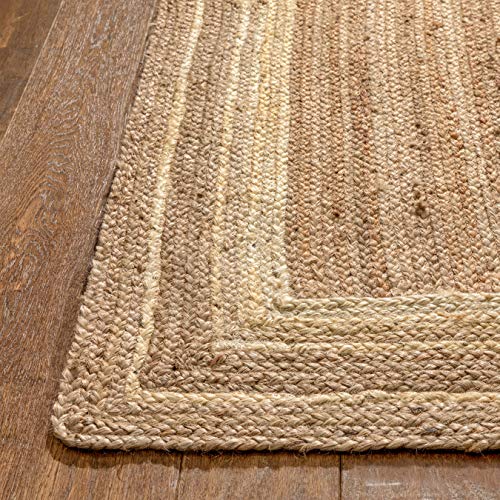 Well Woven Delphina White & Natural Color Hand-Braided Jute Border Pattern Area Rug (2' x 3')