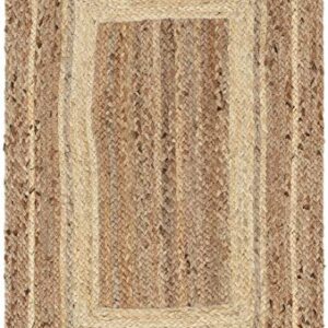 Well Woven Delphina White & Natural Color Hand-Braided Jute Border Pattern Area Rug (2' x 3')