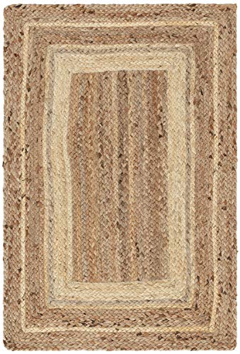 Well Woven Delphina White & Natural Color Hand-Braided Jute Border Pattern Area Rug (2' x 3')