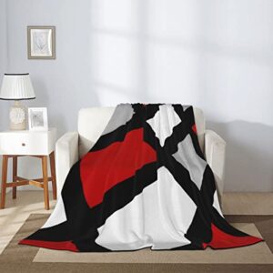 Red Black Blanket, Gray White Geometric Throw Blanket Flannel Fleece Fuzzy Blanket for Kids Teens Adults Soft Lighrweight Blankets for Bed Couch Sofa Indoor Outdoor, 60x50 Inch