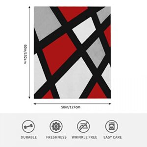 Red Black Blanket, Gray White Geometric Throw Blanket Flannel Fleece Fuzzy Blanket for Kids Teens Adults Soft Lighrweight Blankets for Bed Couch Sofa Indoor Outdoor, 60x50 Inch