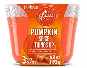 s c johnson glade jar candles, fragrance candles infused with essential oils, air freshener candles, 6.8 oz; multiple scents available! (pumpkins spice things up, 3 wick)