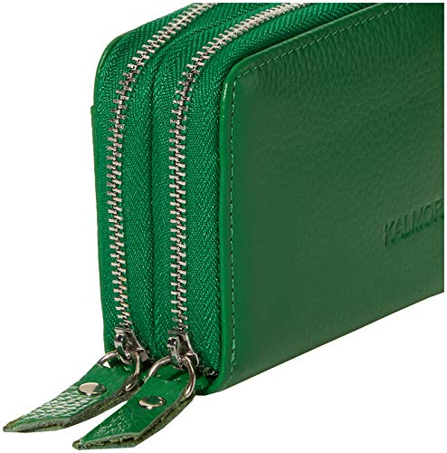 KALMOR Wallets for Women Leather Double Zipper RFID Blocking Purse with Coin Pocket, Green, 4. 25” x 3. 0” x 1.5”