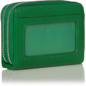 KALMOR Wallets for Women Leather Double Zipper RFID Blocking Purse with Coin Pocket, Green, 4. 25” x 3. 0” x 1.5”