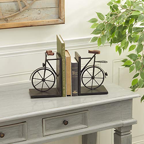 Deco 79 Metal Bike Bookends with Wood Accents, Set of 2 7"W, 9"H, Black