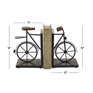 Deco 79 Metal Bike Bookends with Wood Accents, Set of 2 7"W, 9"H, Black