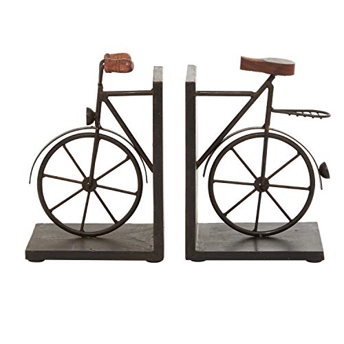 Deco 79 Metal Bike Bookends with Wood Accents, Set of 2 7"W, 9"H, Black