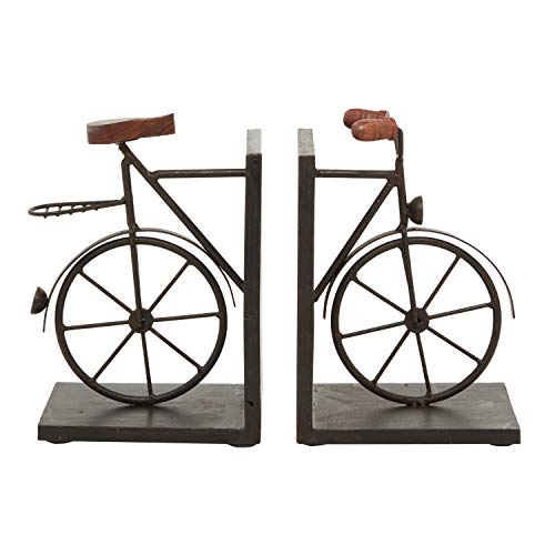 Deco 79 Metal Bike Bookends with Wood Accents, Set of 2 7"W, 9"H, Black