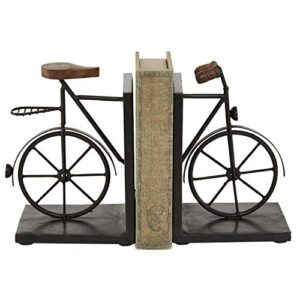 Deco 79 Metal Bike Bookends with Wood Accents, Set of 2 7"W, 9"H, Black