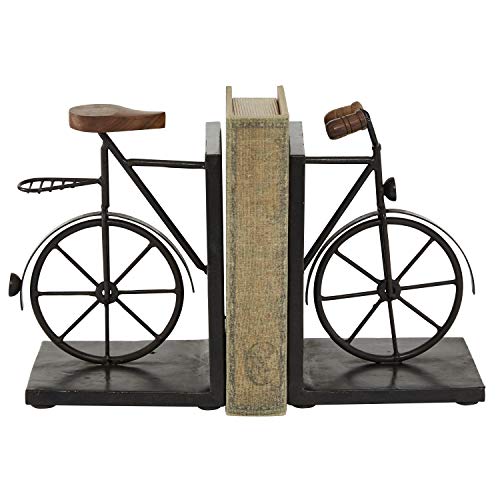 Deco 79 Metal Bike Bookends with Wood Accents, Set of 2 7"W, 9"H, Black