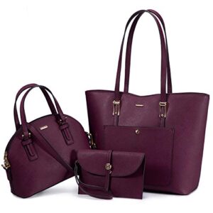 handbags for women fashion tote bags shoulder bag top handle satchel purse set 3pcs t-purple