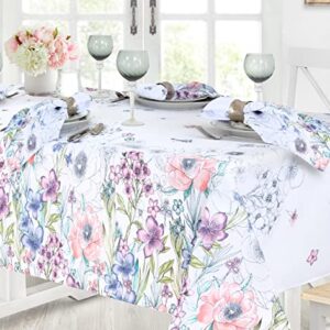 Newbridge Garden Breeze Easter Bordered Fabric Tablecloth - Sweet Pastel Spring Floral Easy Care Stain Resistant Fabric Tablecloth, 60” x 84” Oval