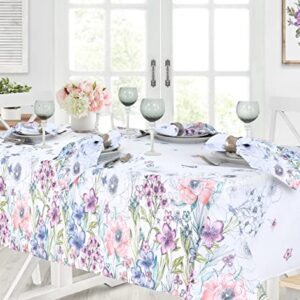 Newbridge Garden Breeze Easter Bordered Fabric Tablecloth - Sweet Pastel Spring Floral Easy Care Stain Resistant Fabric Tablecloth, 60” x 84” Oval