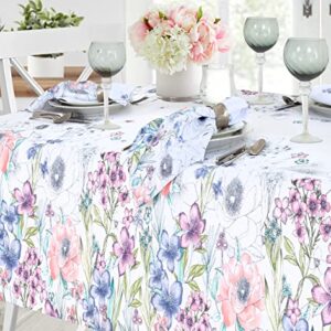 Newbridge Garden Breeze Easter Bordered Fabric Tablecloth - Sweet Pastel Spring Floral Easy Care Stain Resistant Fabric Tablecloth, 60” x 84” Oval