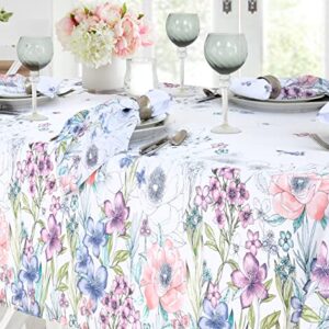 Newbridge Garden Breeze Easter Bordered Fabric Tablecloth - Sweet Pastel Spring Floral Easy Care Stain Resistant Fabric Tablecloth, 60” x 84” Oval