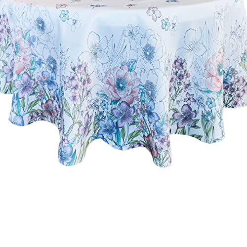 Newbridge Garden Breeze Easter Bordered Fabric Tablecloth - Sweet Pastel Spring Floral Easy Care Stain Resistant Fabric Tablecloth, 60” x 84” Oval