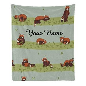 cuxweot custom blanket with name text,personalized cute red panda super soft fleece throw blanket for couch sofa bed (50 x 60 inches)